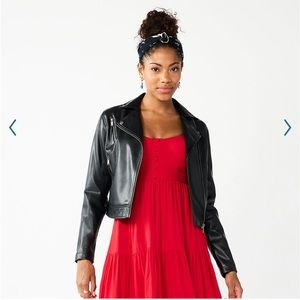 NWT! Sonoma Junior Black Faux Leather Moto Jacket Size Large